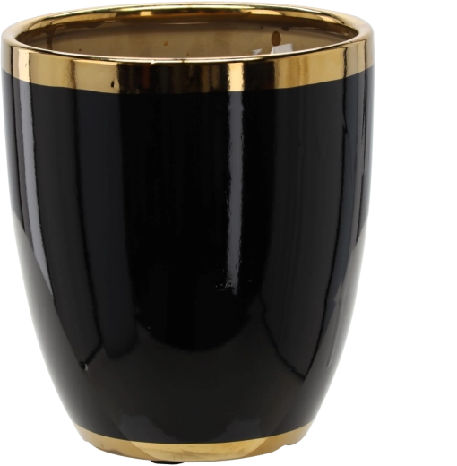 Ghiveci ceramic pentru flori 20,5 × 20,5 × 23 cm negru cu margine aurie