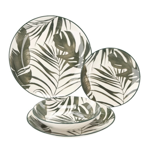 Set de masă rotund 18 piese Frunze verzi