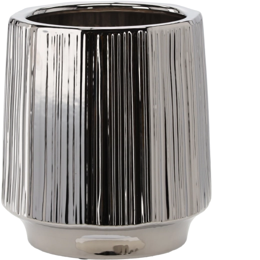 Ghiveci decorativ ceramic 32 × 32 × 35,5 cm, argintiu cu dungi