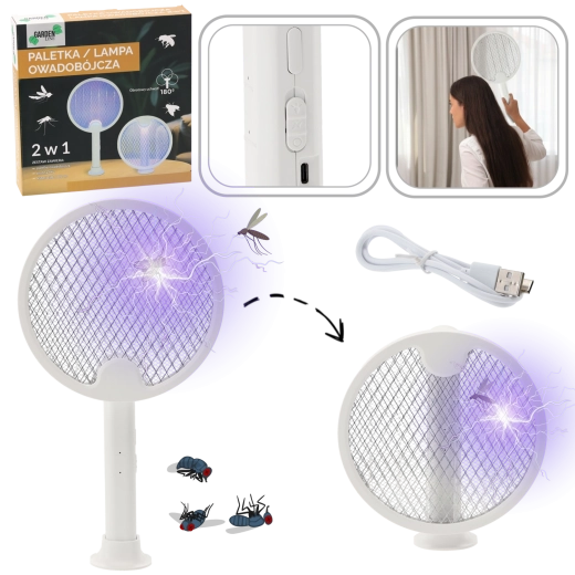 Paletă electrică anti-insecte 2 în 1 cu UV LED și USB‑C