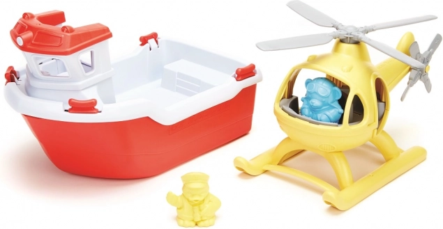 Green Toys barcă de salvare cu elicopter 2 în 1