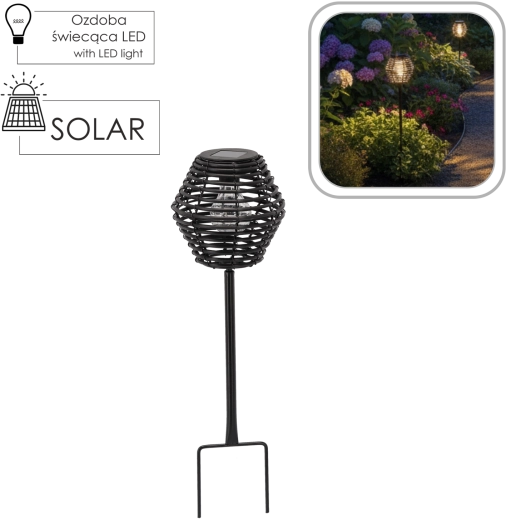 Lampion solar de grădină 52 cm – țăruș exterior negru cu senzor de amurg