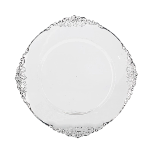 Platou decorativ rotund 33 cm transparent cu efect argintiu - 1 bucată
