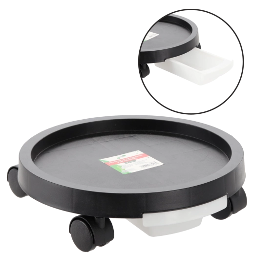 Suport rotund mobil pentru ghiveci 40 cm cu tavă de scurgere