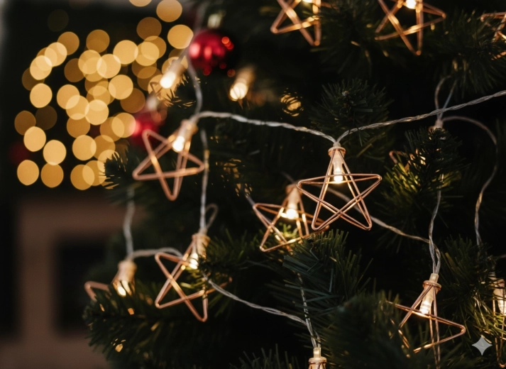 Șir luminos LED steluțe, alb cald, 10 LED-uri