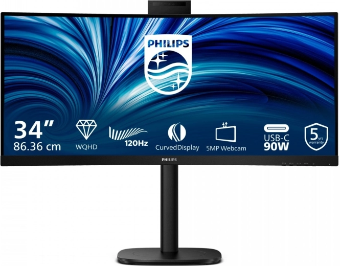 Monitor curbat 34" PHILIPS 34B2U3600CH cu USB‑C, KVM și cameră web