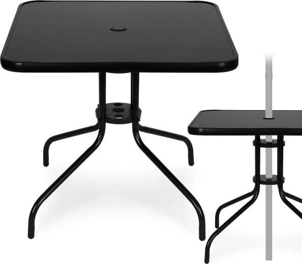 Masă de grădină pătrată 80 cm din sticlă securizată cu orificiu pentru umbrelă MultiGarden