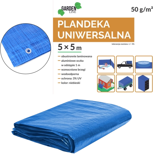 Prelată verde pentru piscină 5 × 5 m, PE, inele, protecție UV