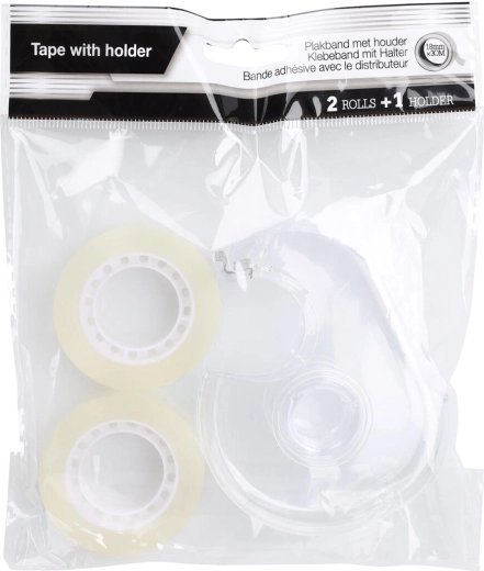 Bandă adezivă 18 mm × 30 m cu dispenser, transparentă, set 2 buc