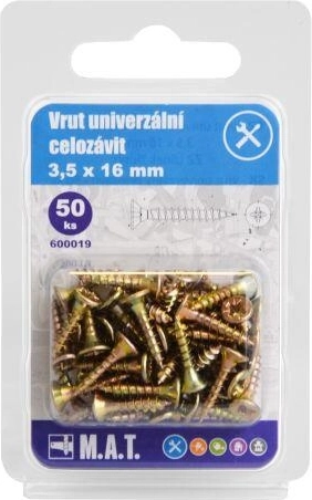 Șuruburi universale, filet complet 3,5 × 16 mm, zincate, 50 buc.