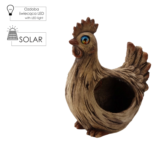 Ghiveci de grădină în formă de cocoș cu iluminare LED solară 29,5 × 20 × 38 cm