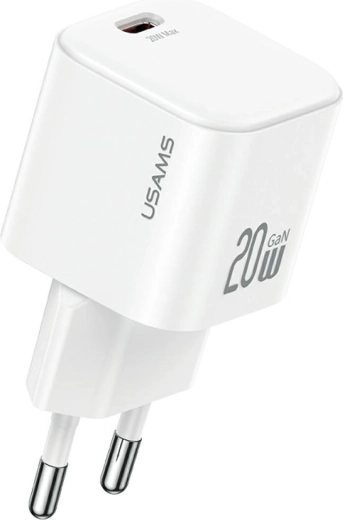 USAMS JO Series încărcător de rețea GaN 20W USB-C + cablu USB-C/Lightning 1 m, alb