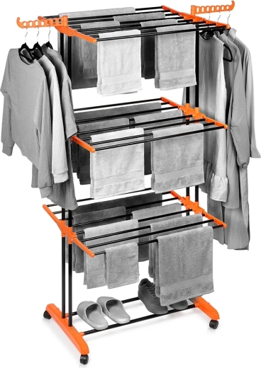 Uscător vertical metalic pentru rufe pe roți XXL 73 × 170 cm