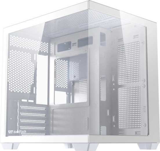 Carcasă PC DARKFLASH B275 – albă, sticlă panoramică 270°, M-ATX/ITX