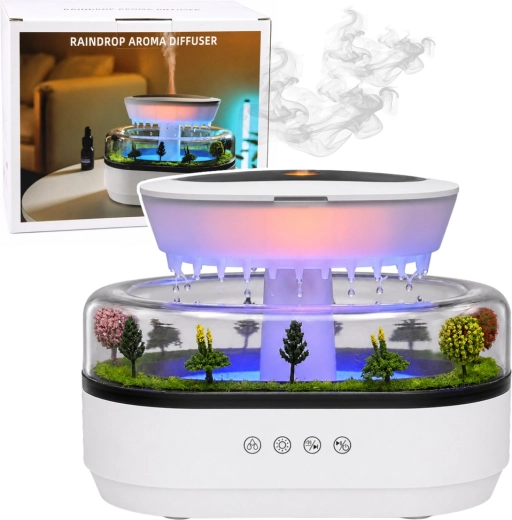 Umidificator de aer și difuzor de aromă cu efect de ploaie și iluminare LED