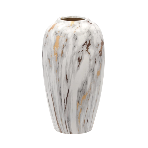 Vază ceramică 11,5 × 11,5 × 25 cm, alb‑auriu