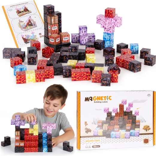Set de construcție magnetică cuburi 86 piese