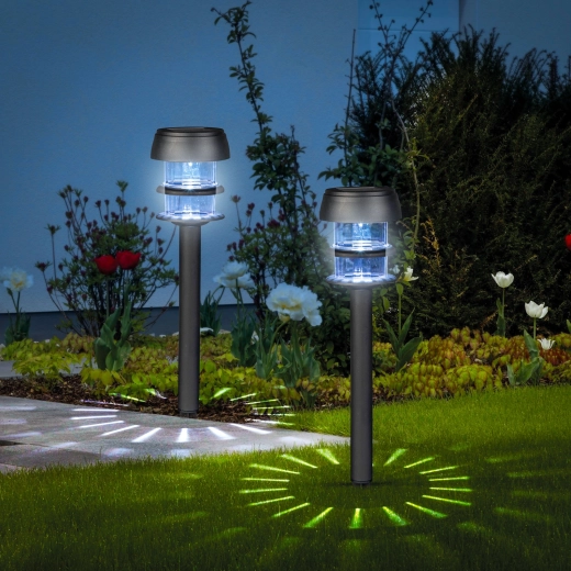 Lumină solară de grădină cu LED alb, cu țăruș
