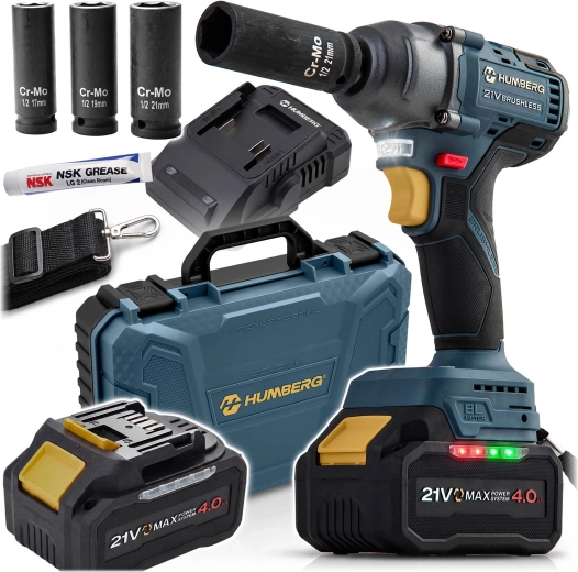 Cheie de impact cu acumulator, fără perii, Humberg 21 V 350 Nm