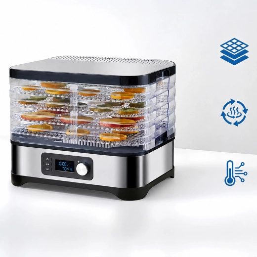 Uscător electric de alimente cu temporizator, ecran LCD și 5 tăvi