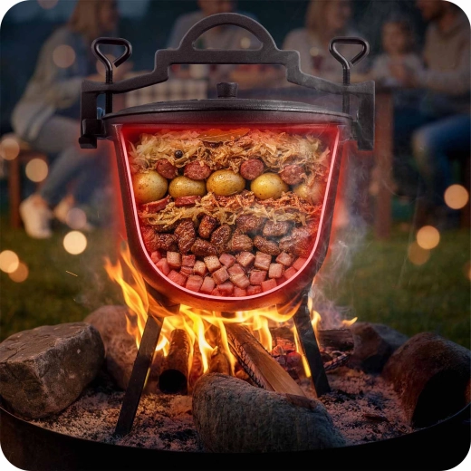 Gătit stabil deasupra focului cu trepied