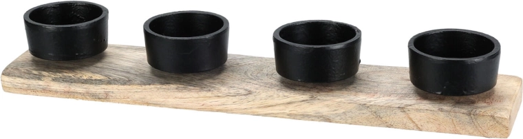 Sfeșnic pentru patru lumânări din lemn și metal, negru, 30,5 × 6 × 4,5 cm