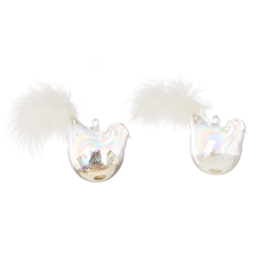 Ornament de Crăciun din sticlă în formă de păsărică – set 6 buc