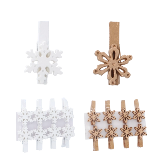 Decorațiuni clip de Crăciun cu fulgi de zăpadă, 3 × 3 cm, set 8 buc.