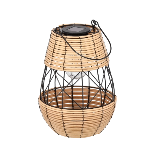 Lampion solar din metal, negru‑bej, 32 cm