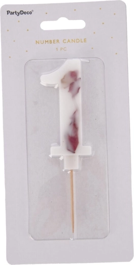 Lumânare pentru tort numărul 1 cu floare albă, 8 cm