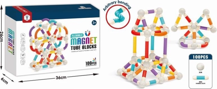Set de construcție magnetic – tuburi mobile, 100 de piese