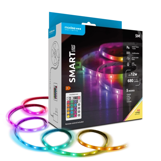 Modee LED Smart – bandă LED inteligentă 12 W, 5 m, 2700K + RGB, 680 lm, IP20