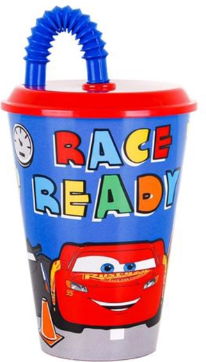 Pahar din plastic cu pai CARS 430 ml