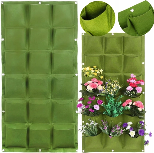 Ghiveci vertical suspendat pentru plante aromatice 100 × 50 cm, 18 buzunare, verde