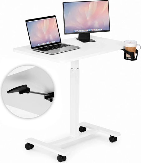Măsuță mobilă pentru laptop, reglabilă pe înălțime, ModernHome 70 × 48 cm, albă