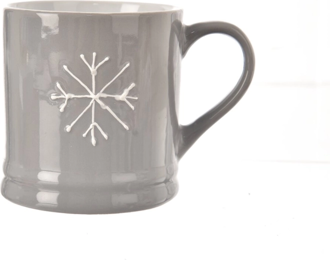 Cană ceramică cu motiv de fulg de nea, gri, 420 ml