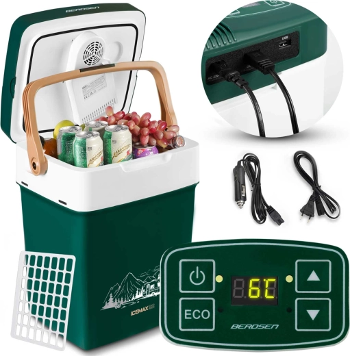 Ladă frigorifică auto termo-electrică portabilă BERDSEN ICEMAX 29 l cu mod ECO – verde