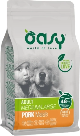 Oasy One Animal Protein granule pentru câini adulți de rase medii și mari – porc 2,5 kg