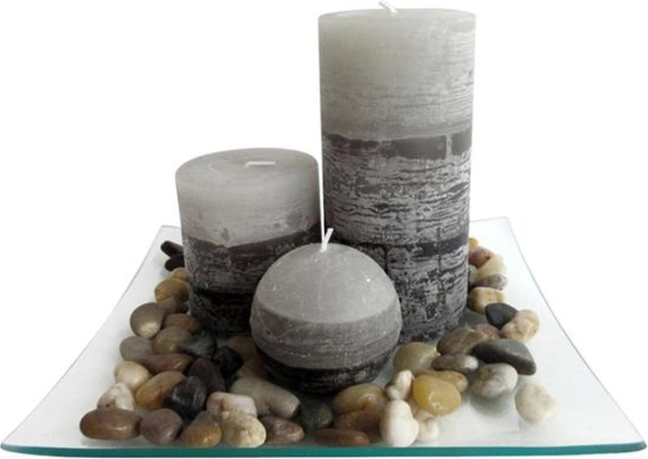 Set cadou de lumânări pe platou de sticlă – iasomie