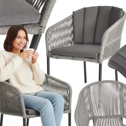 Scaun de grădină Victoria din poliratan cu pernă, gri