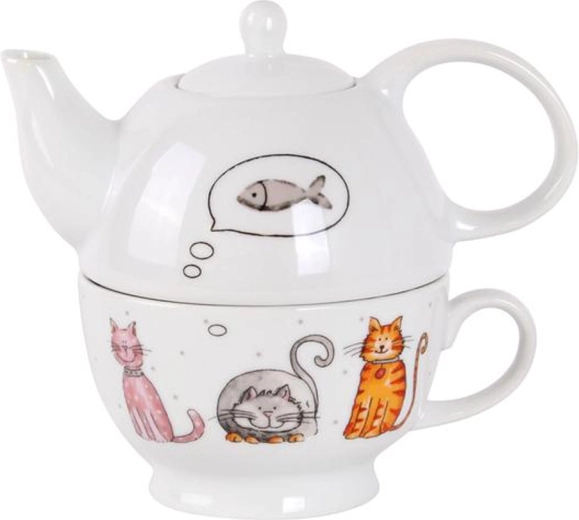 Ceainic din porțelan cu ceașcă TORO 450 ml – pisică și câine