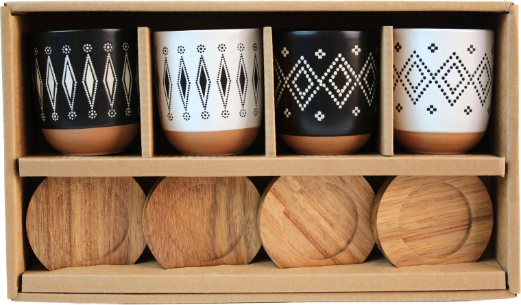 Set de cești Kitchisimo 4 buc 140 ml cu tavă din lemn