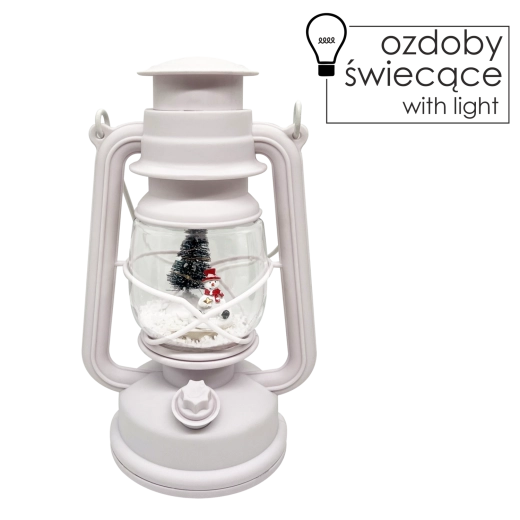 Lampion de Crăciun cu iluminare LED și mecanism muzical – om de zăpadă, alb