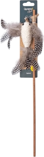 Quapas! undiță naturală pentru pisici cu păsărică albă și pene