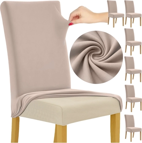 Huse pentru scaune RUHHY - set 6 buc, velur elastic bej