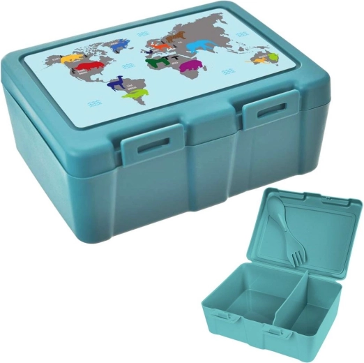 Cutie de prânz 1 l cu lume, 2 compartimente și tacâm 2‑în‑1