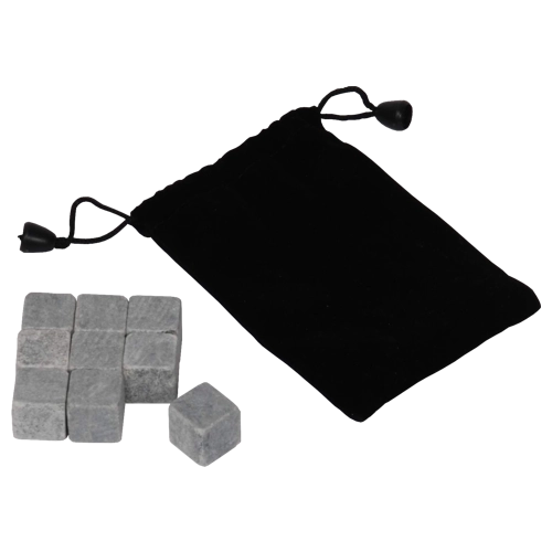 Cubi de piatră pentru whisky cu săculeț de catifea neagră, 9 buc.