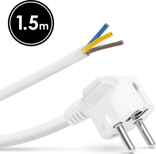 Priză de rețea pentru montaj, cu cablu de 1,5 m, 3 × 1,5 mm², albă