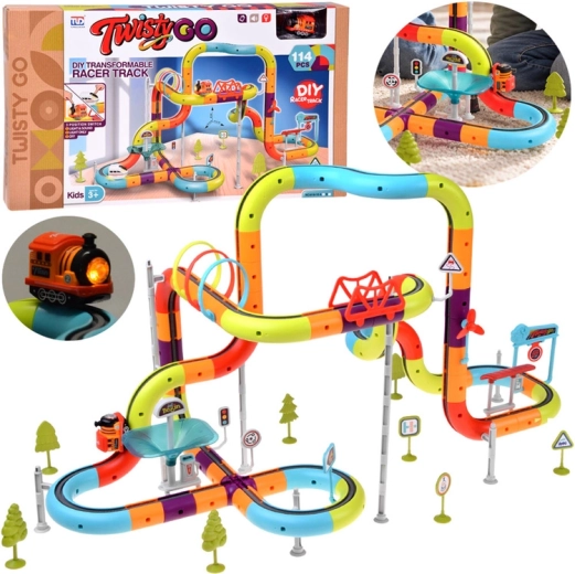 Cale ferată magnetică DIY și set de construcție cu tren, 114 piese