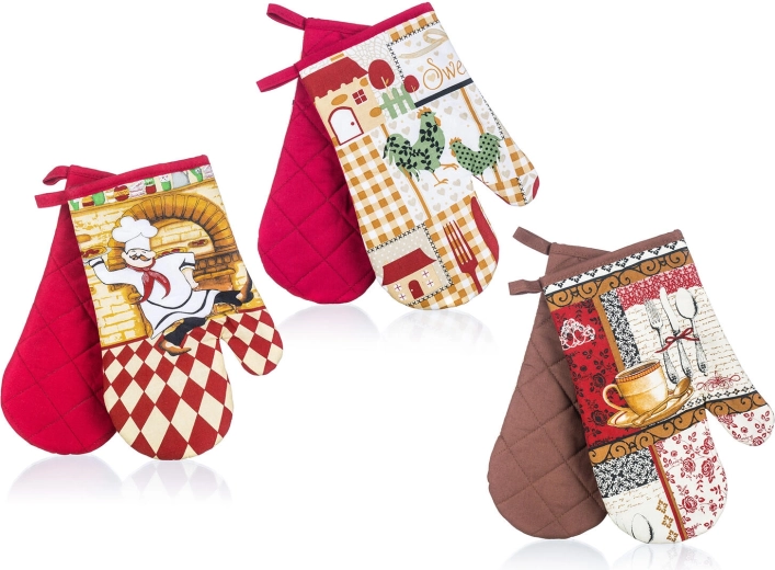 Mănuși de bucătărie cu magnet COOK, bumbac, 27 × 17 cm, set 2 buc., mix de modele